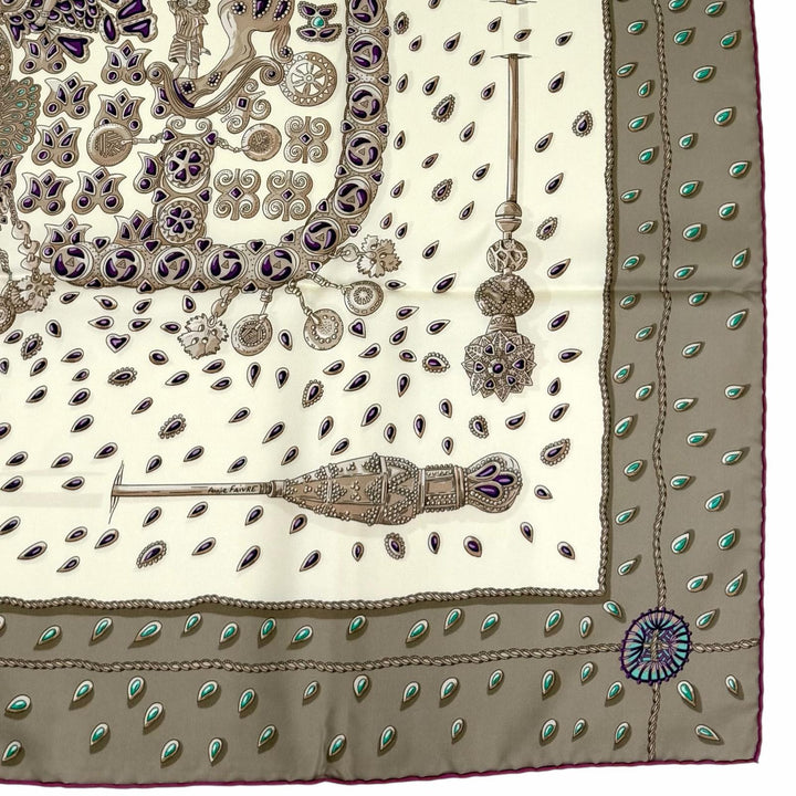 極美品★HERMES エルメス カレ90 TRESORS RETROUVES 秘められた宝 シルク100％ スカーフ マルチ フランス製 レディース 箱付き
