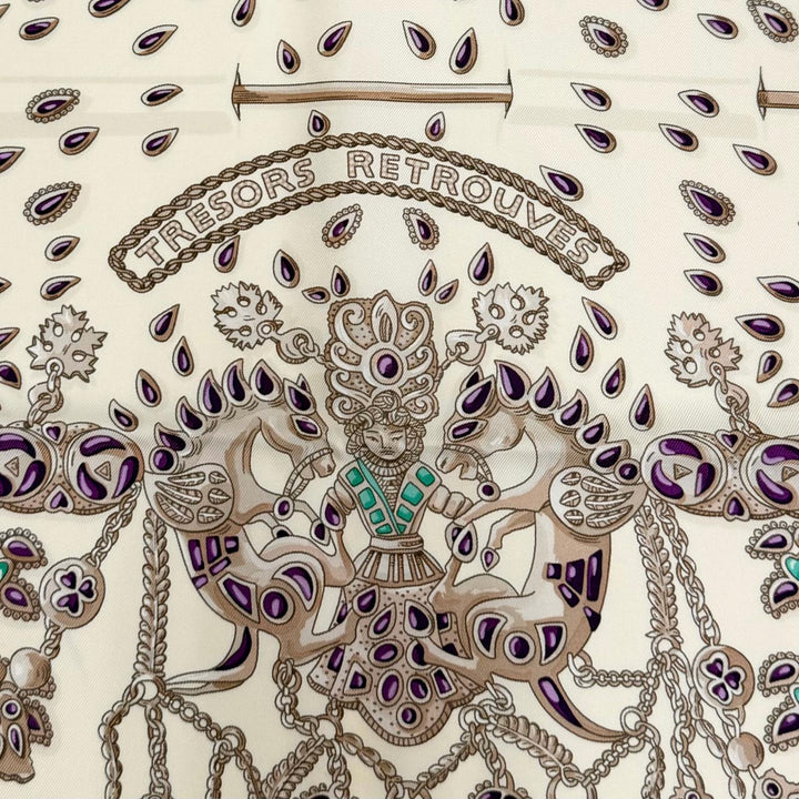 極美品★HERMES エルメス カレ90 TRESORS RETROUVES 秘められた宝 シルク100％ スカーフ マルチ フランス製 レディース 箱付き