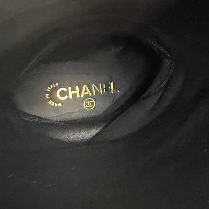 美品★CHANEL シャネル 23B G45201 ココマーク マトラッセ チャンキーヒール レザー ロングブーツ ブラック 37.5 イタリア製 保存袋付き