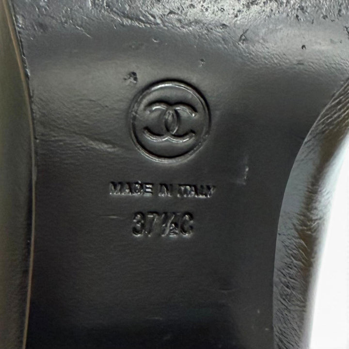 美品★CHANEL シャネル 23B G45201 ココマーク マトラッセ チャンキーヒール レザー ロングブーツ ブラック 37.5 イタリア製 保存袋付き