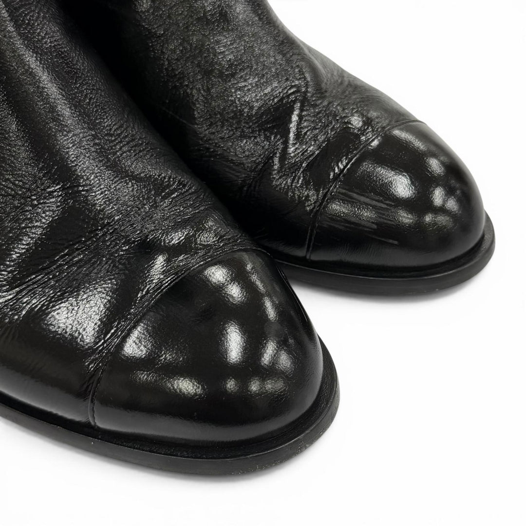 美品★CHANEL シャネル 23B G45201 ココマーク マトラッセ チャンキーヒール レザー ロングブーツ ブラック 37.5 イタリア製 保存袋付き