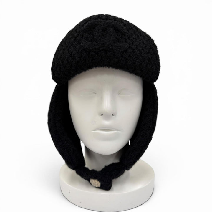 未使用品☆CHANEL シャネル 25AW カシミヤ シルク ココマーク チャプカハット トラッパー フライト ニットキャップ ブラック 伊製 正規品