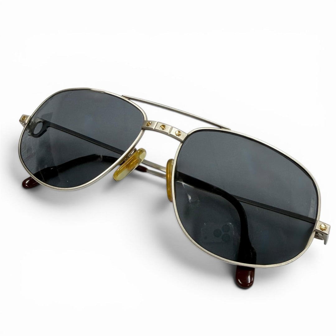 美品▼Cartier カルティエ ヴィンテージ サントス ツーブリッジ ティアドロップ サングラス マットシルバー 58□18 140 デモレンズ