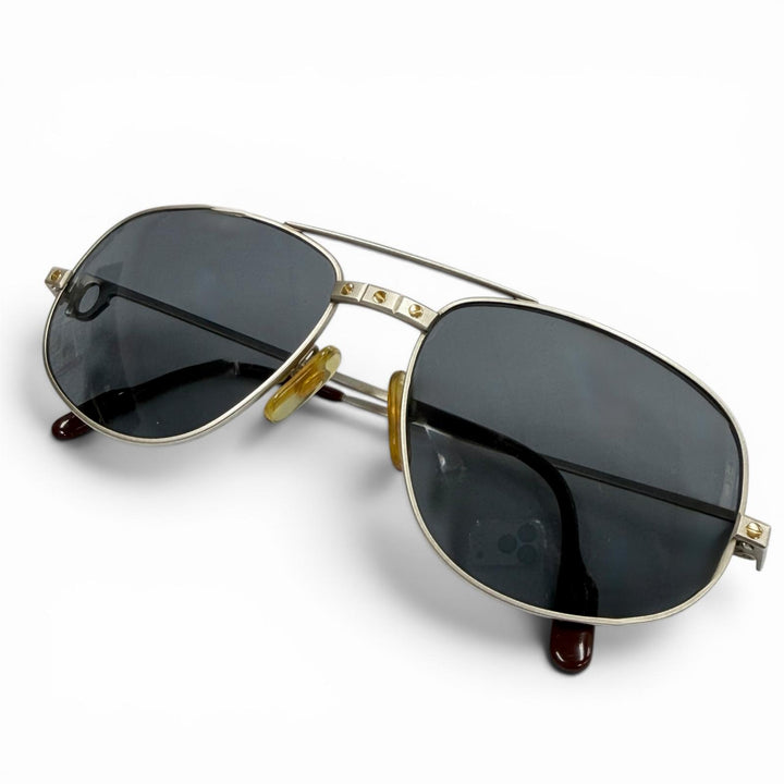 美品▼Cartier カルティエ ヴィンテージ サントス ツーブリッジ ティアドロップ サングラス マットシルバー 58□18 140 デモレンズ
