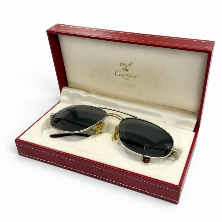 美品▼Cartier カルティエ ヴィンテージ サントス ツーブリッジ ティアドロップ サングラス マットシルバー 58□18 140 デモレンズ