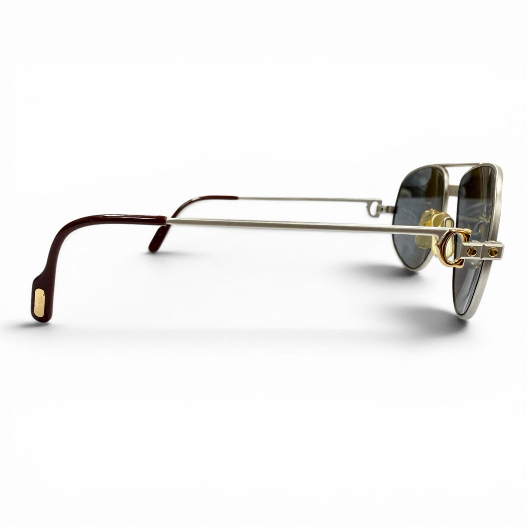 美品▼Cartier カルティエ ヴィンテージ サントス ツーブリッジ ティアドロップ サングラス マットシルバー 58□18 140 デモレンズ