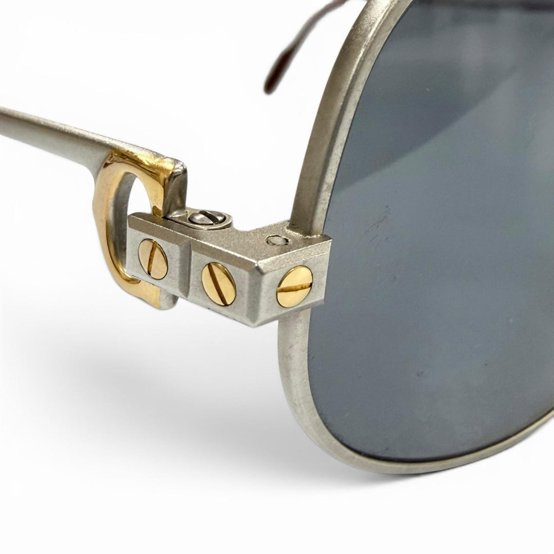 美品▼Cartier カルティエ ヴィンテージ サントス ツーブリッジ ティアドロップ サングラス マットシルバー 58□18 140 デモレンズ