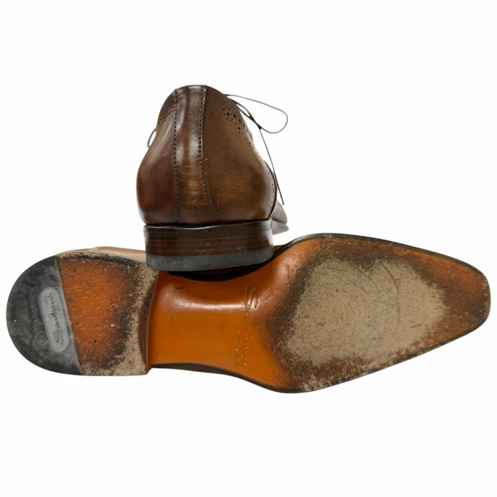 【ドンドン見直し】美品□Santoni サントーニ レザー メダリオン パンチングデザイン ドレスシューズ ブラウン 5 イタリア製 メンズ