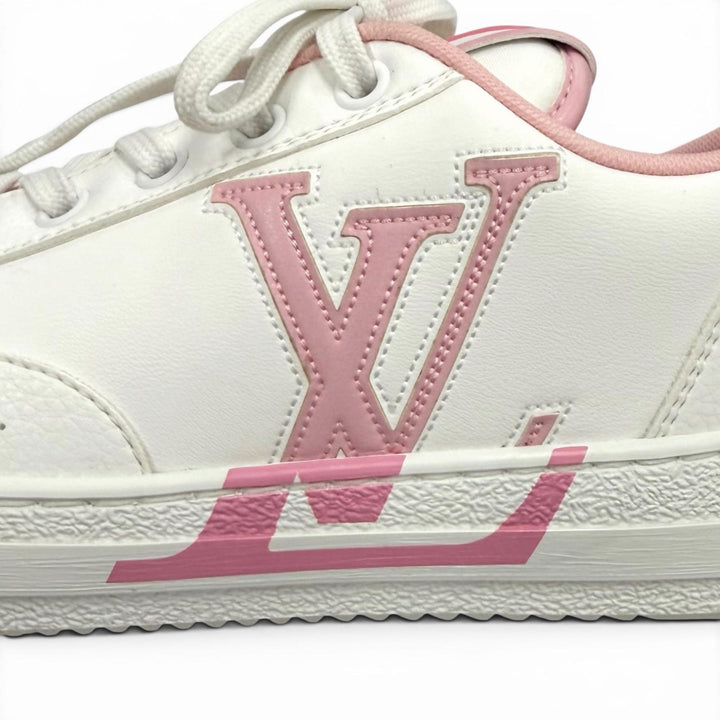 美品★LOUIS VUITTON ルイヴィトン チャーリーライン LVロゴ レースアップ レザー ローカットスニーカー 白 ピンク 37 箱・保存袋付き