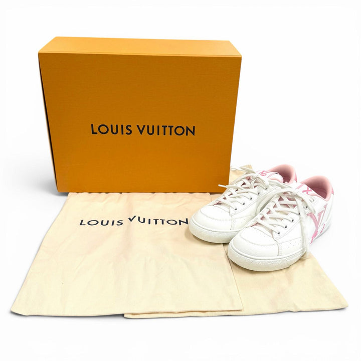 美品★LOUIS VUITTON ルイヴィトン チャーリーライン LVロゴ レースアップ レザー ローカットスニーカー 白 ピンク 37 箱・保存袋付き