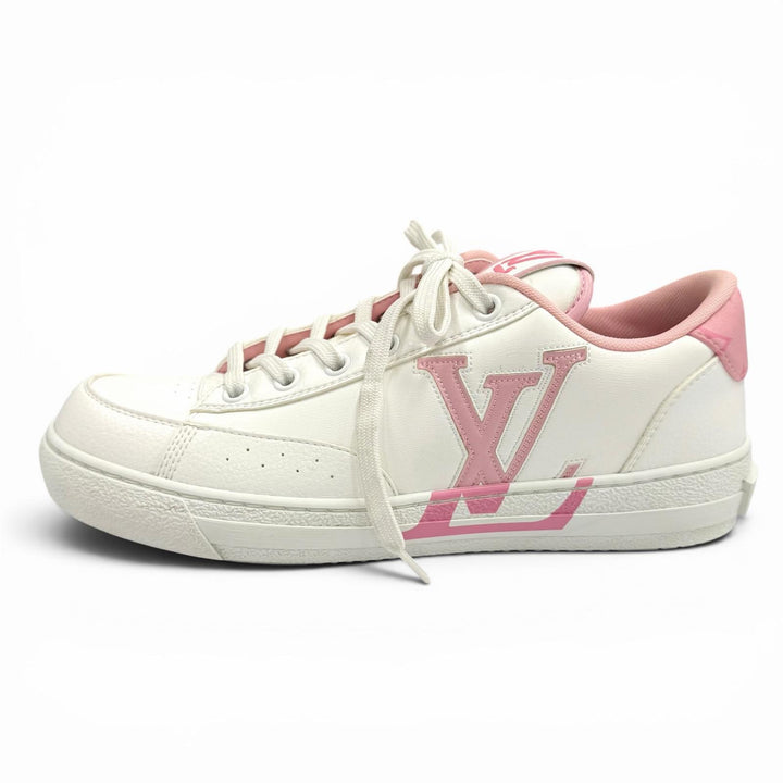 美品★LOUIS VUITTON ルイヴィトン チャーリーライン LVロゴ レースアップ レザー ローカットスニーカー 白 ピンク 37 箱・保存袋付き