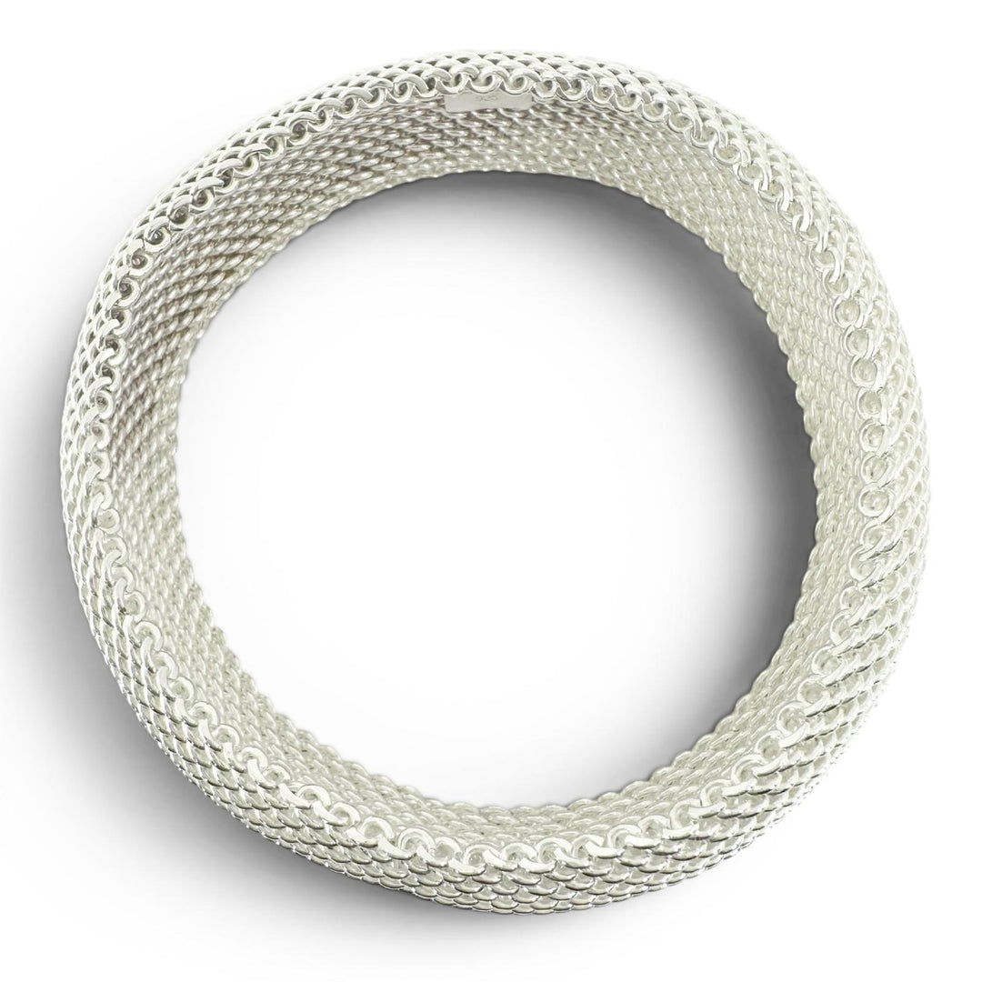 極美品▲TIFFANY&amp;Co. ティファニー サマセット メッシュ バングル ブレスレット 925 シルバー 重量59.35g レディース 箱付き