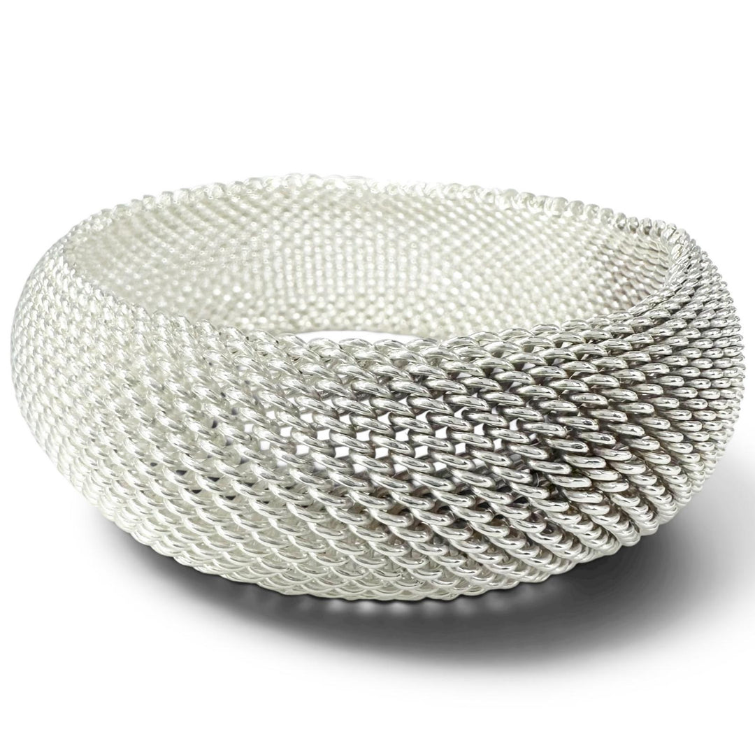 極美品▲TIFFANY&amp;Co. ティファニー サマセット メッシュ バングル ブレスレット 925 シルバー 重量59.35g レディース 箱付き