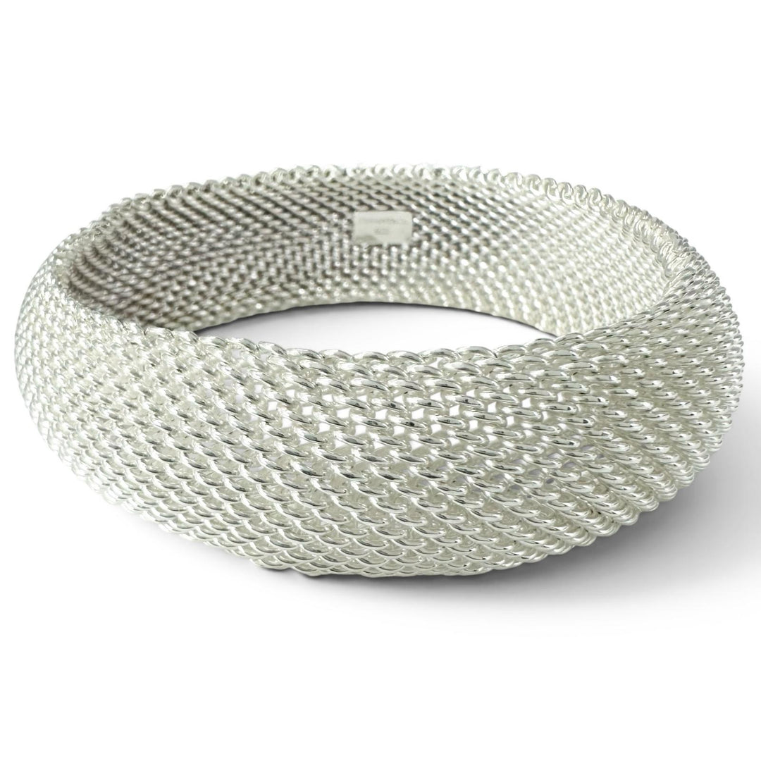 極美品▲TIFFANY&amp;Co. ティファニー サマセット メッシュ バングル ブレスレット 925 シルバー 重量59.35g レディース 箱付き