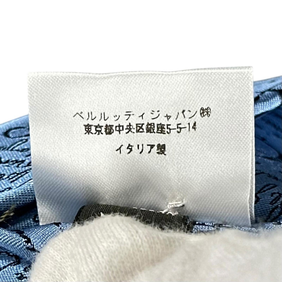 極美品▲BERLUTI ベルルッティ シルク100% クレスト カリグラフィー ネクタイ ライトブルー イタリア製 正規品 メンズ