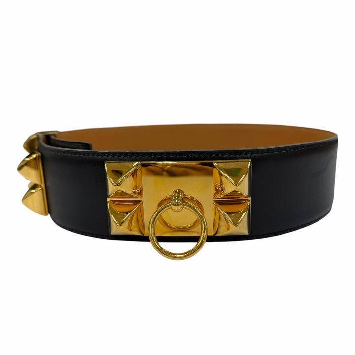 美品☆HERMES エルメス ヴィンテージ コリエ・ド・シアン50 ゴールド金具 レザー ベルト ブラック 65 〇Y刻印 フランス製 レディース