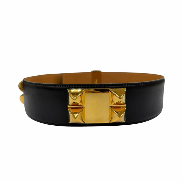 美品☆HERMES エルメス ヴィンテージ コリエ・ド・シアン50 ゴールド金具 レザー ベルト ブラック 65 〇Y刻印 フランス製 レディース