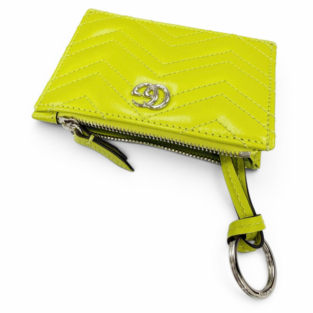 極美品☆GUCCI グッチ 837747 GGマーモント ダブルG レザー キーケース キーリング コインケース ライトグリーン 伊製 箱・保存袋付