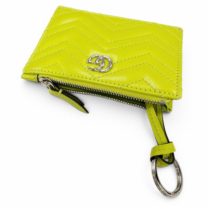 極美品☆GUCCI グッチ 837747 GGマーモント ダブルG レザー キーケース キーリング コインケース ライトグリーン 伊製 箱・保存袋付