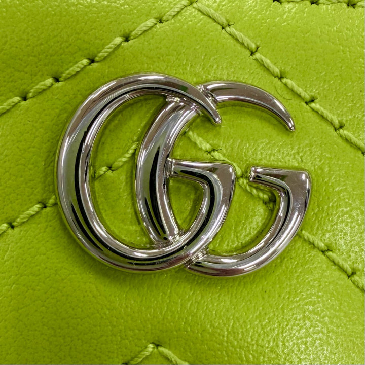 極美品☆GUCCI グッチ 837747 GGマーモント ダブルG レザー キーケース キーリング コインケース ライトグリーン 伊製 箱・保存袋付