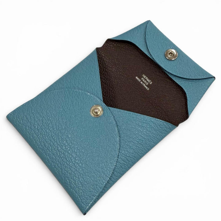 美品★HERMES エルメス バスティア ヴェルソ ニューデニムブルー ハバナ シェーブル シルバー金具 コインケース W刻印 フランス製