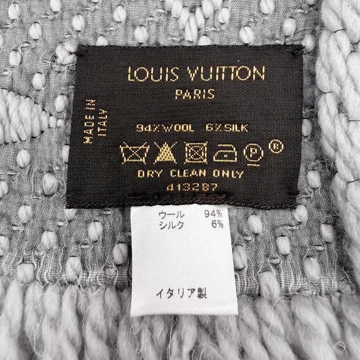 美品◇LOUIS VUITTON ルイヴィトン 413287 エシャルプ ロゴマニア ウール シルク フリンジ付 マフラー グレージュ イタリア製 正規品