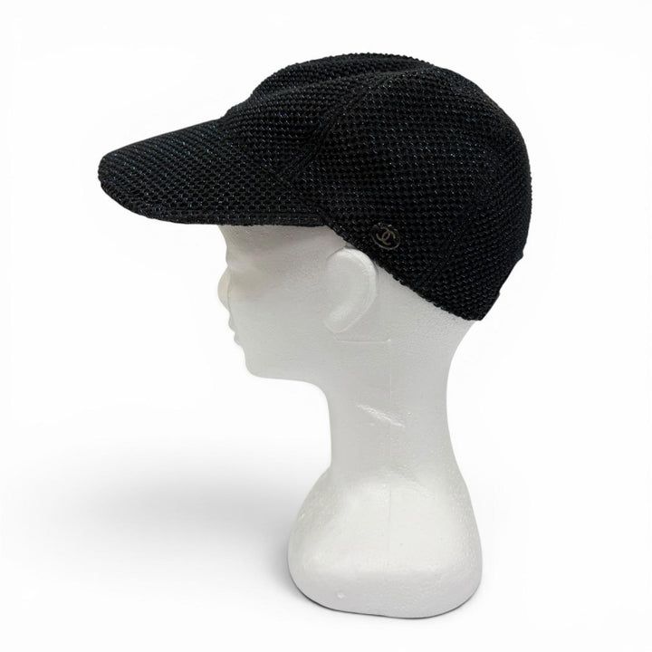 良品☆CHANEL シャネル 17S コットン ココマーク ラメメッシュ キャップ 帽子 ブラック ブルー フランス製 正規品 レディース