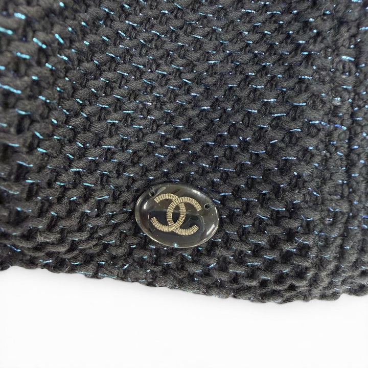 良品☆CHANEL シャネル 17S コットン ココマーク ラメメッシュ キャップ 帽子 ブラック ブルー フランス製 正規品 レディース