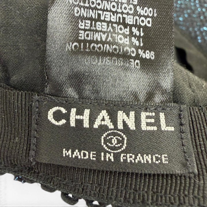 良品☆CHANEL シャネル 17S コットン ココマーク ラメメッシュ キャップ 帽子 ブラック ブルー フランス製 正規品 レディース