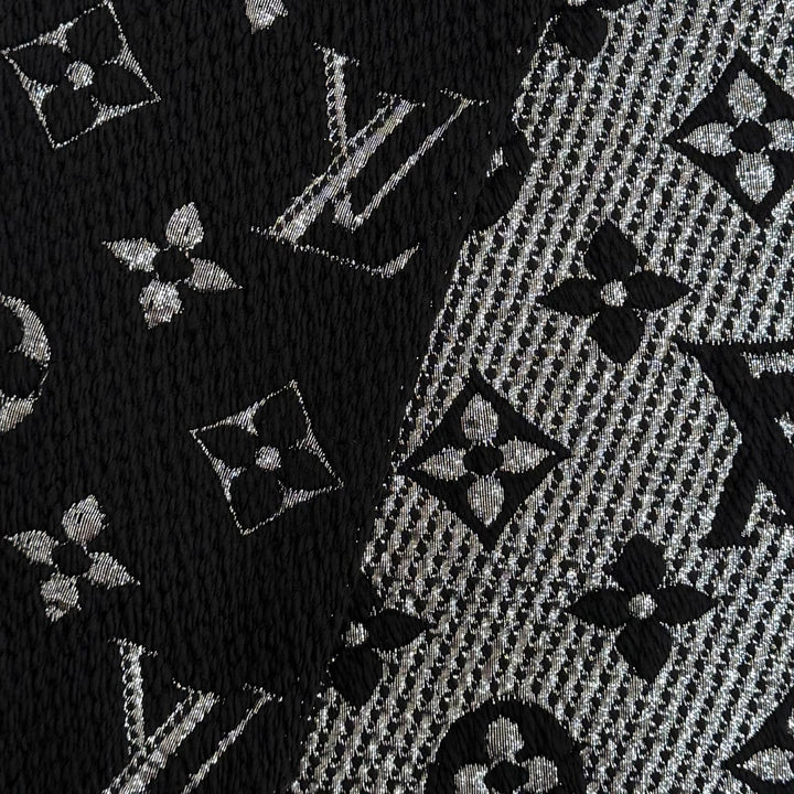 美品★LOUIS VUITTON ルイヴィトン M75833 エシャルプ ロゴマニア シャイン ウール シルク混 マフラー ブラック シルバー 正規品 箱付き