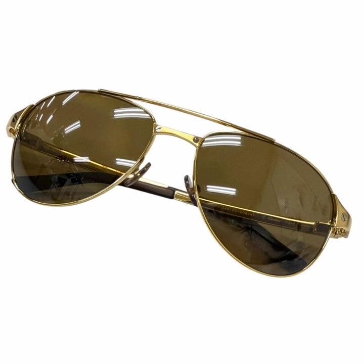 良品□Cartier カルティエ サントスデュモン 130 ツーブリッジ ティアドロップ 偏光レンズ サングラス ゴールド 55□16 フランス製