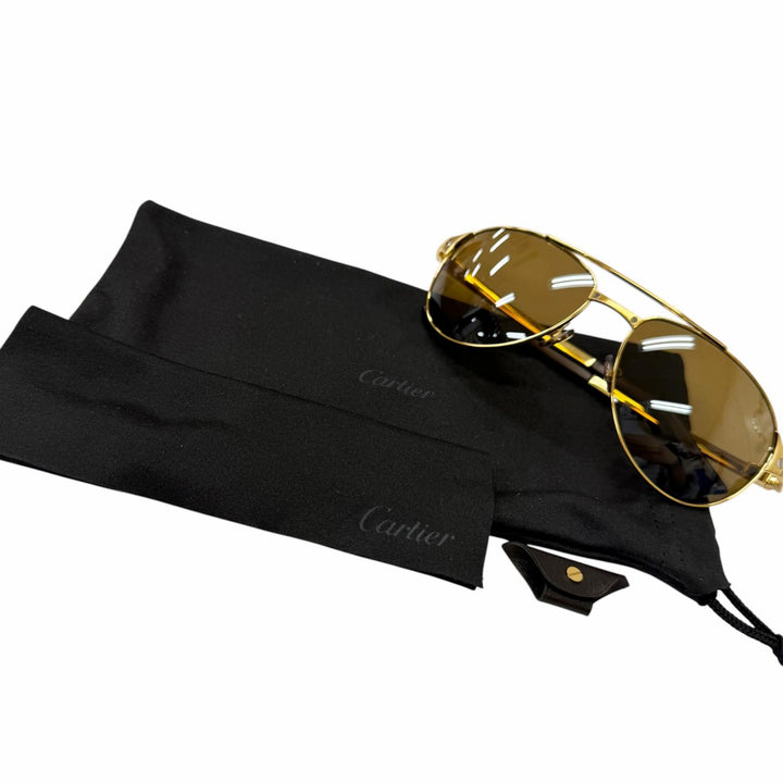 良品□Cartier カルティエ サントスデュモン 130 ツーブリッジ ティアドロップ 偏光レンズ サングラス ゴールド 55□16 フランス製
