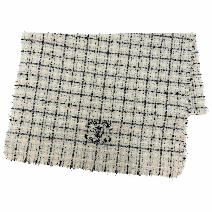 美品☆CHANEL シャネル 2025/26年製 AAB731 現行 カシミヤ混 クルーズ コレクション ショー ココマーク ツイード ストール 定価231000円