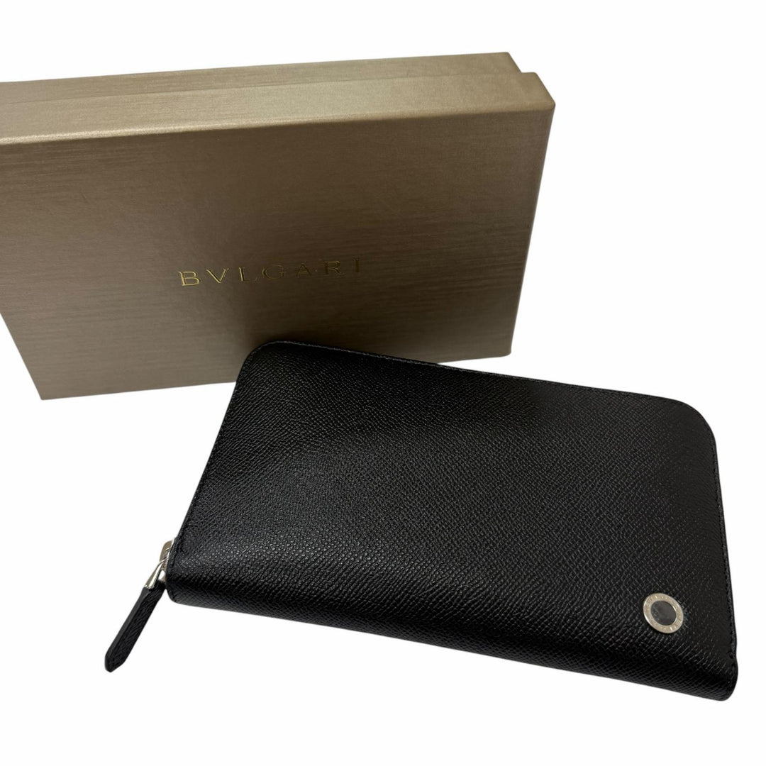 極美品□BVLGARI ブルガリ 284230 レザー ブルガリブルガリ マン ラウンドジップ 長財布 ロングウォレット ブラック メンズ 箱付き