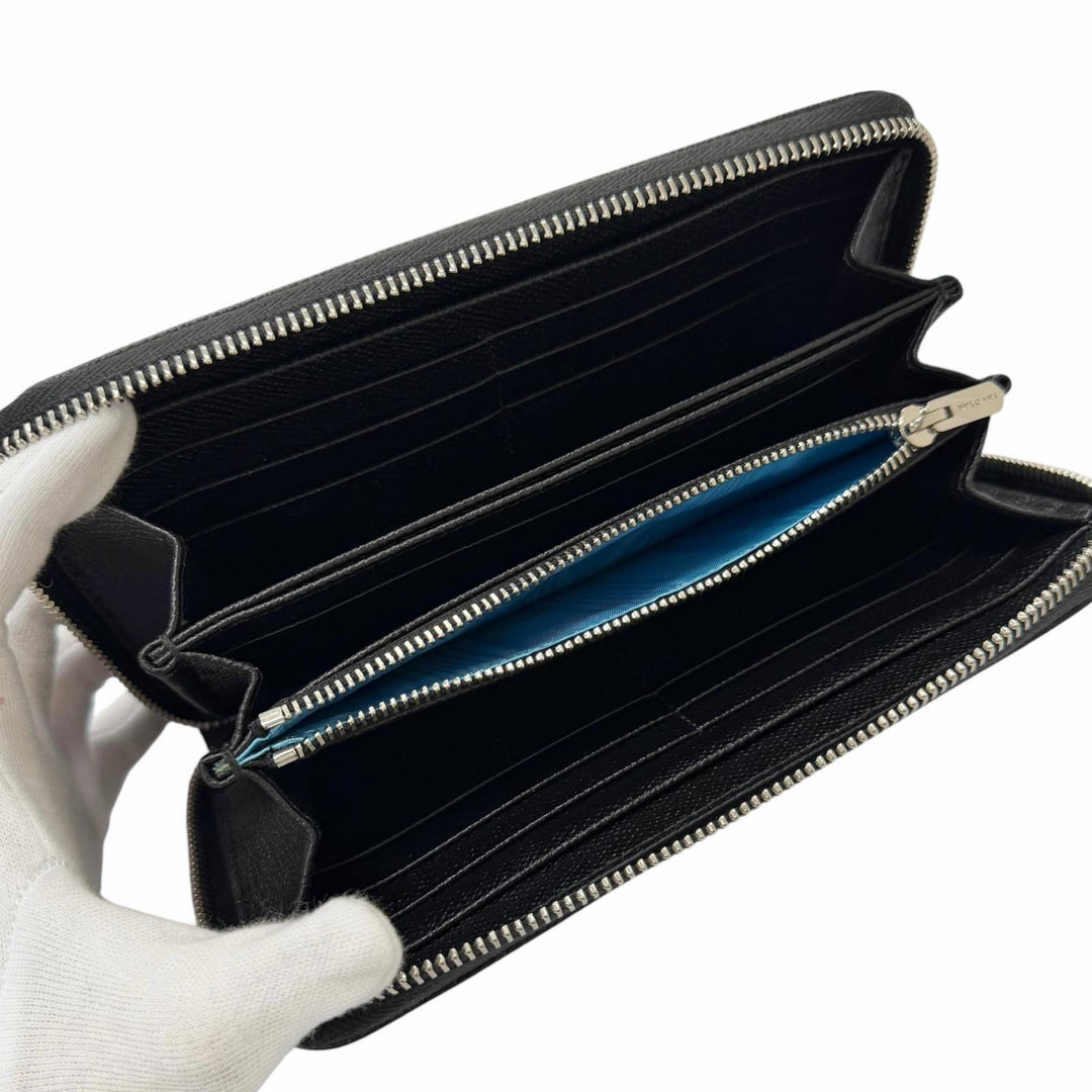 極美品□BVLGARI ブルガリ 284230 レザー ブルガリブルガリ マン ラウンドジップ 長財布 ロングウォレット ブラック メンズ 箱付き