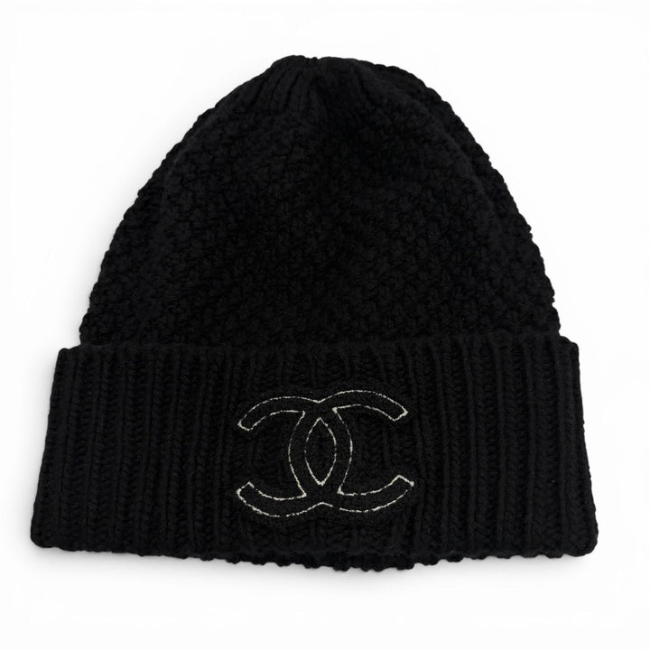 美品▼CHANEL シャネル カシミヤ100% ココマーク 帽子 ニットキャップ ブラック イタリア製 正規品 レディース メンズ ユニセックス 箱付