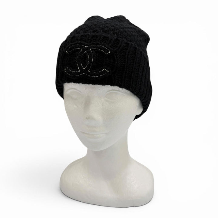 美品▼CHANEL シャネル カシミヤ100% ココマーク 帽子 ニットキャップ ブラック イタリア製 正規品 レディース メンズ ユニセックス 箱付