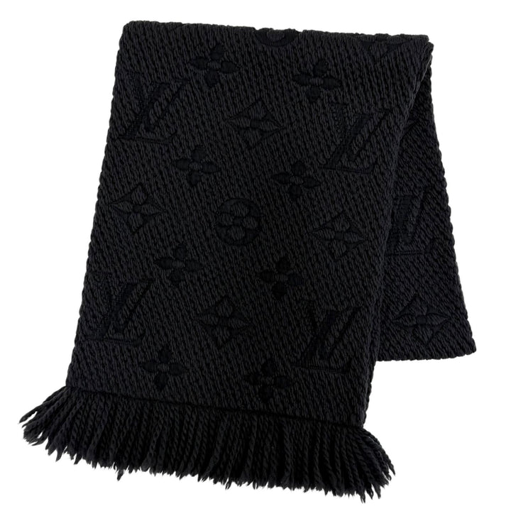 美品☆LOUIS VUITTON ルイヴィトン M72431 エシャルプ ロゴマニア ウール シルク アントラシット モノグラム マフラー ブラック系 正規品