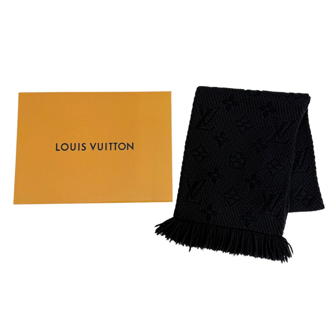 美品☆LOUIS VUITTON ルイヴィトン M72431 エシャルプ ロゴマニア ウール シルク アントラシット モノグラム マフラー ブラック系 正規品