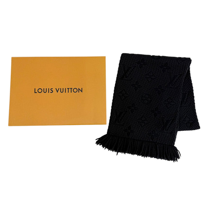 美品☆LOUIS VUITTON ルイヴィトン M72431 エシャルプ ロゴマニア ウール シルク アントラシット モノグラム マフラー ブラック系 正規品