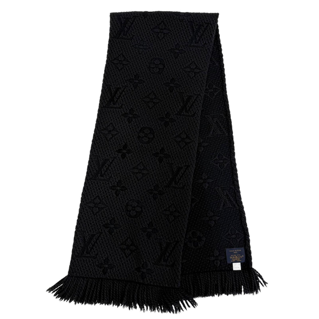 美品☆LOUIS VUITTON ルイヴィトン M72431 エシャルプ ロゴマニア ウール シルク アントラシット モノグラム マフラー ブラック系 正規品
