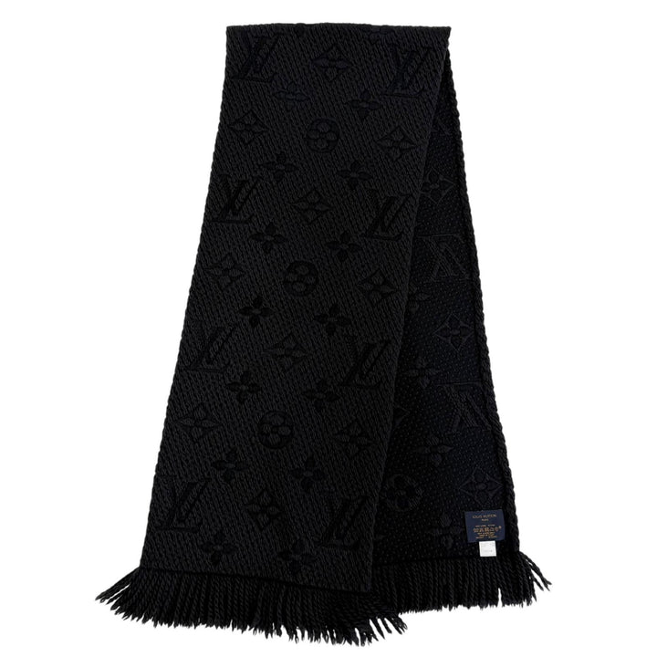 美品☆LOUIS VUITTON ルイヴィトン M72431 エシャルプ ロゴマニア ウール シルク アントラシット モノグラム マフラー ブラック系 正規品