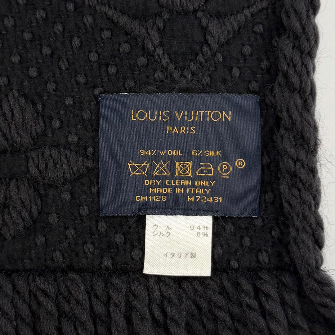 美品☆LOUIS VUITTON ルイヴィトン M72431 エシャルプ ロゴマニア ウール シルク アントラシット モノグラム マフラー ブラック系 正規品