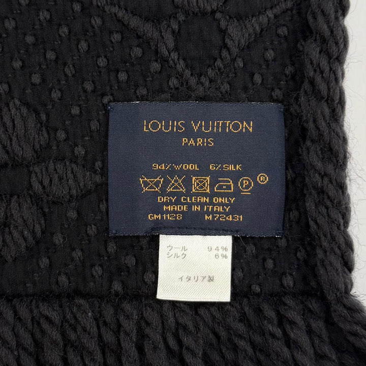 美品☆LOUIS VUITTON ルイヴィトン M72431 エシャルプ ロゴマニア ウール シルク アントラシット モノグラム マフラー ブラック系 正規品