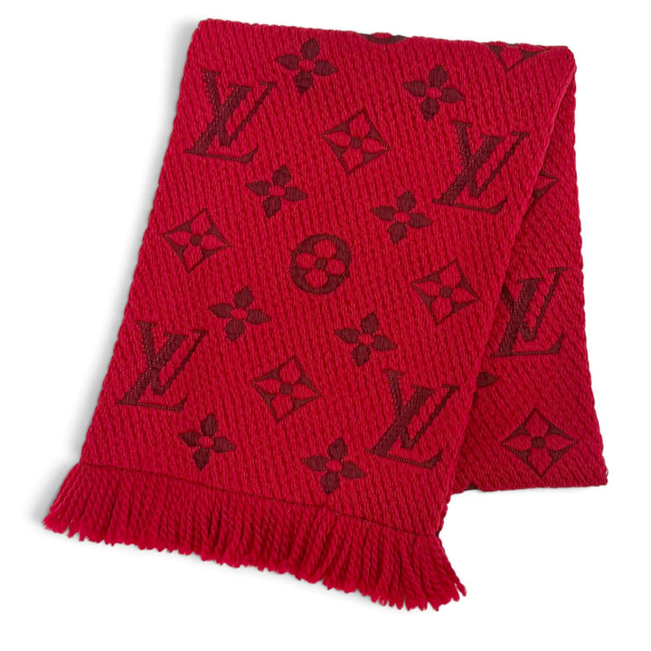 美品△LOUIS VUITTON ルイヴィトン 2022年製 M72432 エシャルプ ロゴマニア ウール シルク ルビー モノグラム フリンジ マフラー 正規品