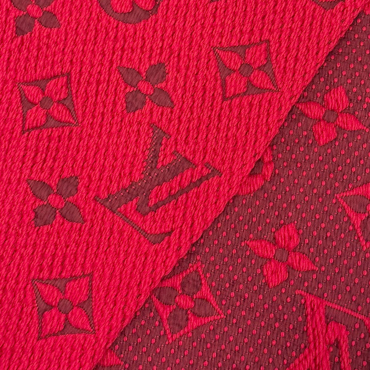 美品△LOUIS VUITTON ルイヴィトン 2022年製 M72432 エシャルプ ロゴマニア ウール シルク ルビー モノグラム フリンジ マフラー 正規品