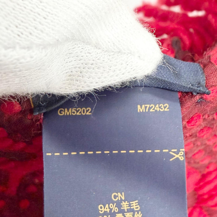 美品△LOUIS VUITTON ルイヴィトン 2022年製 M72432 エシャルプ ロゴマニア ウール シルク ルビー モノグラム フリンジ マフラー 正規品