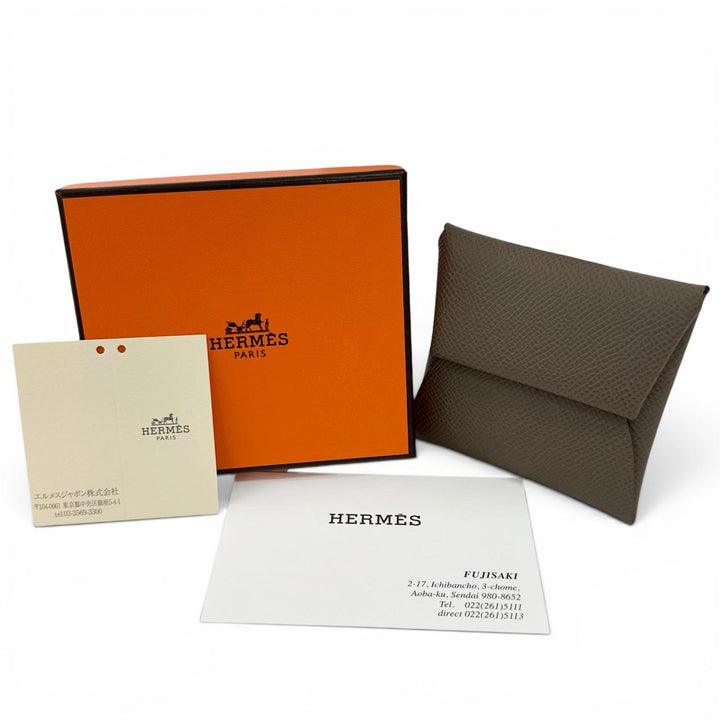 極美品▲HERMES エルメス バスティア ヴォーエプソン エトゥープ コインケース 小銭入れ U刻印 フランス製 レディース 箱付き