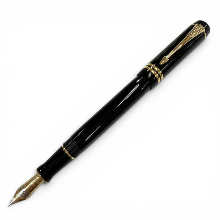 極美品▼PARKER パーカー デュオフォールド クラシック センテニアル ペン先18K Fニブ 万年筆 ブラックGT ゴールド フランス製 メンズ