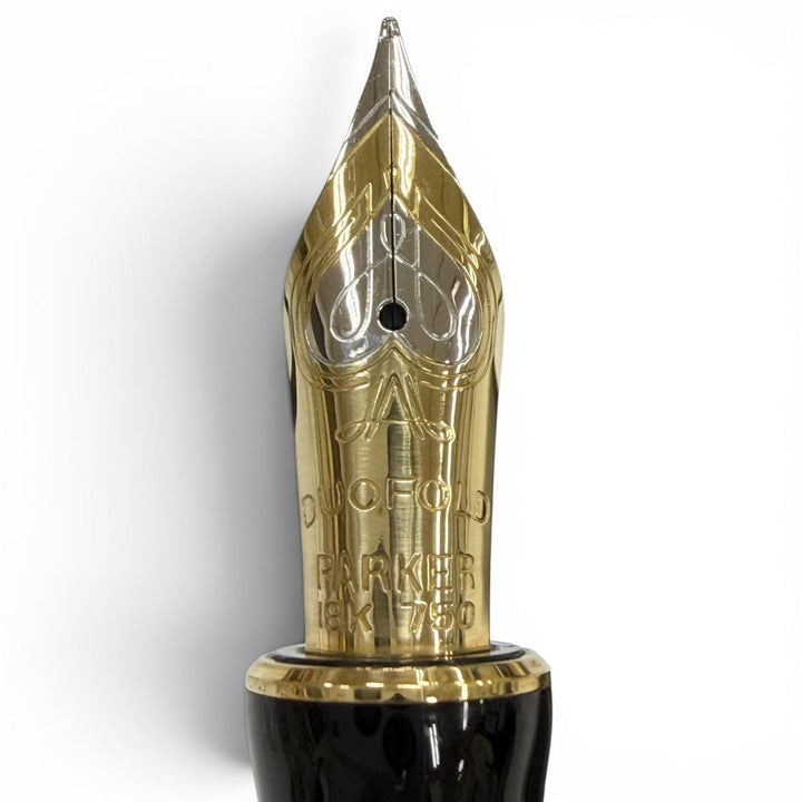 極美品▼PARKER パーカー デュオフォールド クラシック センテニアル ペン先18K Fニブ 万年筆 ブラックGT ゴールド フランス製 メンズ
